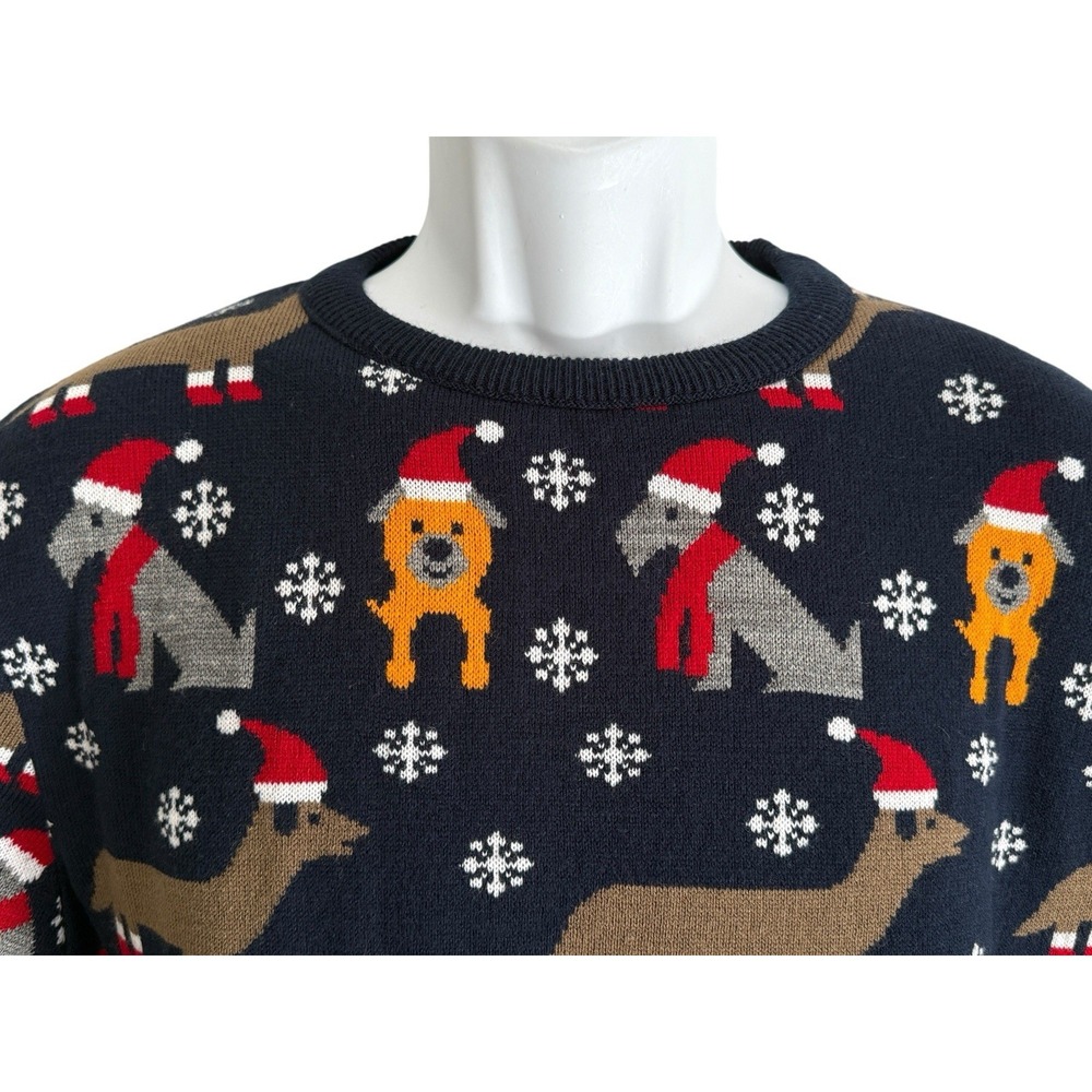 MERRY CHRISTMAS‎ Men Sweater L Long Holiday Dachshund Novelty Knit Soft UGLY UK
